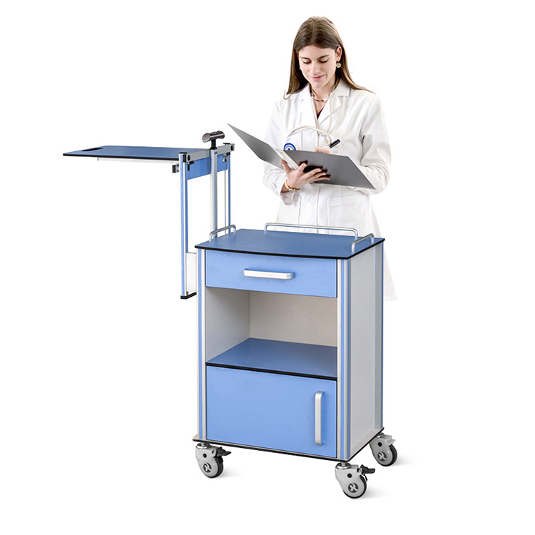 Adjustable Medical Overbed Table Aluminium Hospital Storage Bedside Tafura ine Casters