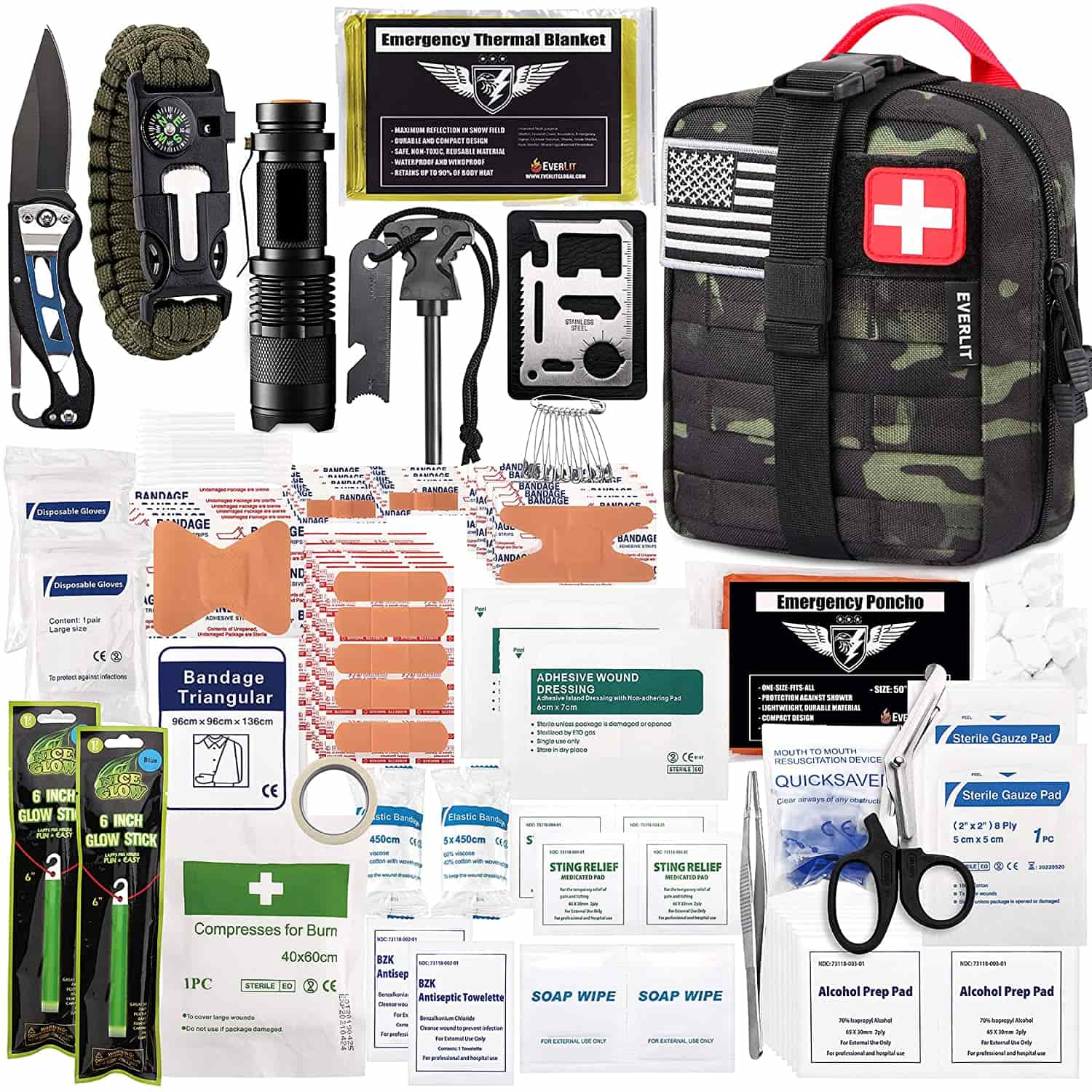 Black Camo Yekupona Chekutanga Yekubatsira Kit Ine Ine 250 Piece First Aid Kit.