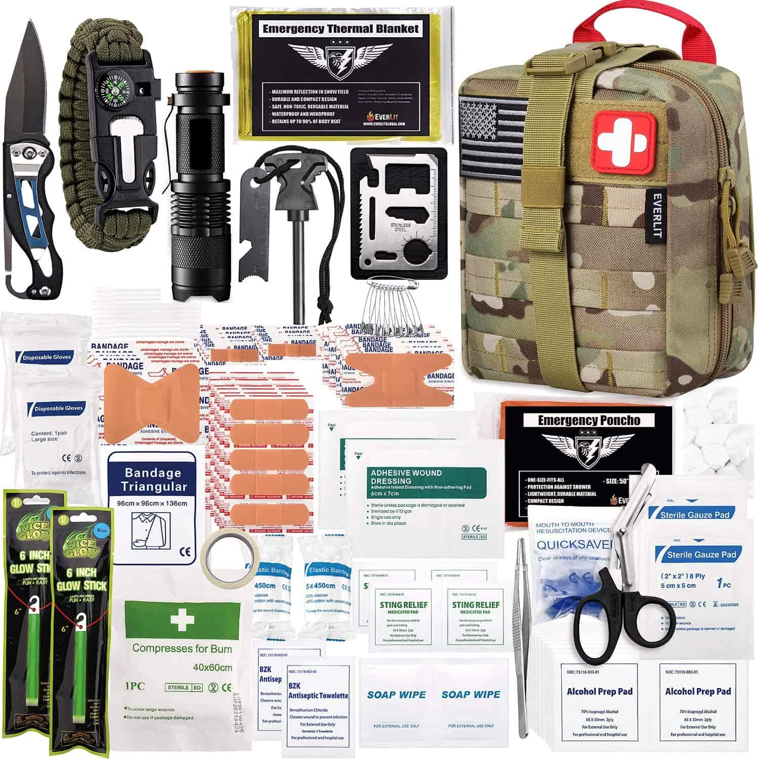 Camo Survival First Aid Kit Iine 250 Piece First Aid Kit.